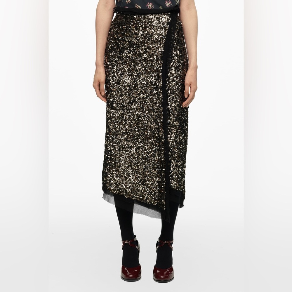 🤍 ZARA Collection Limited Edition Sequin Copper Midi Skirt
